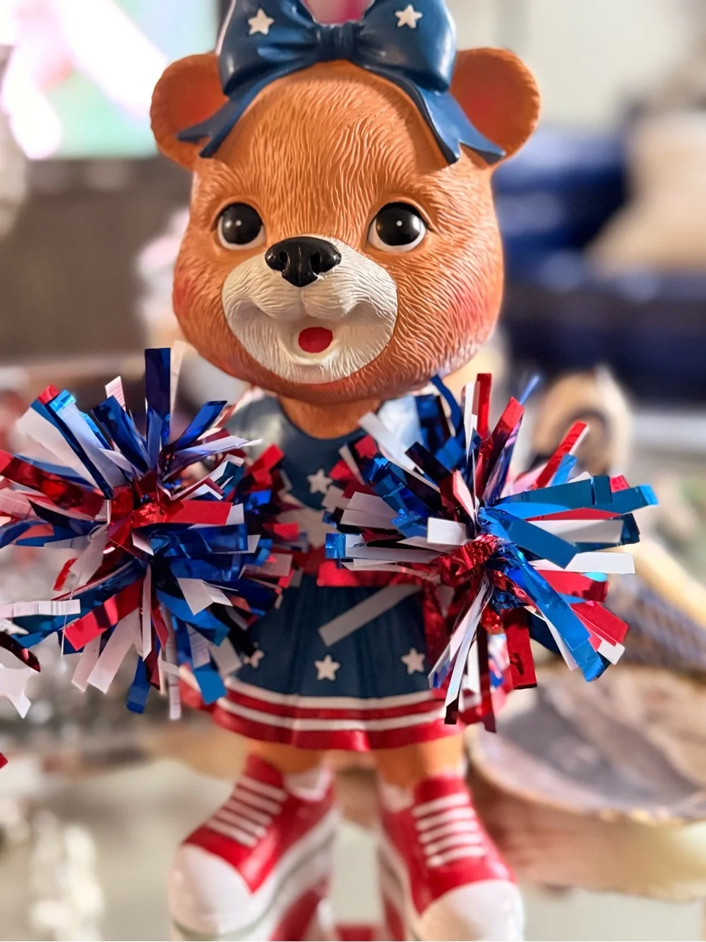 Patriotic Cheerleader Bear Figurines – Set of 2 – 12” Tall NWOT